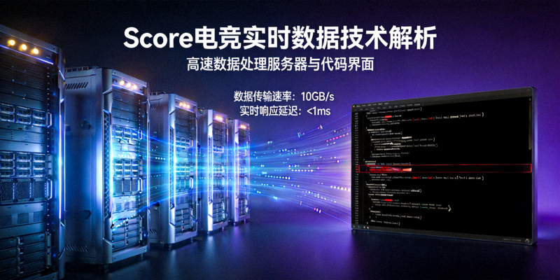 Score电竞实时数据技术解析文章配图 - 高速数据处理服务器与代码界面